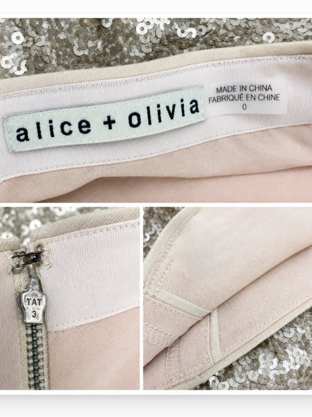 Alice + Olivia Champagne Sequin Long Sleeve Crop Top Skirt Set 0 Co-ord Set - Picture 7 of 10